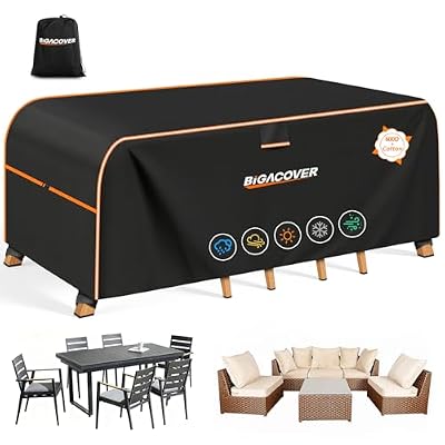 Rectangular Patio Furniture Cover – Waterproof Outdoor Furniture Cover 600D Heavy Duty, All-Weather Protection for Patio Table and Chair Set, Windproof Secure Straps (76" L x 54" W x 28" H)