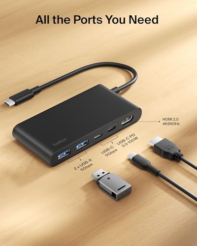 Image of Belkin USB C Hub, 5-Port Hub with 4K HDMI Display @ 60Hz, 100W Power Delivery, Fast Data Transfer 5Gbps, USB C Multiport Adapter for iPad Pro, Chromebook, Neo MacBook Accessories with HDMI 2.0 Port