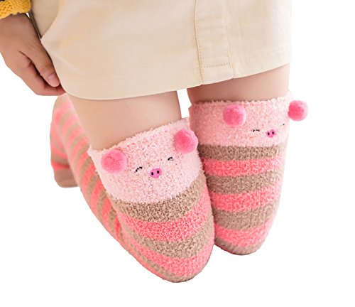 Image of Urban CoCo Women's Cartoon Fuzzy Socks Winter Warm Over Knee High Socks