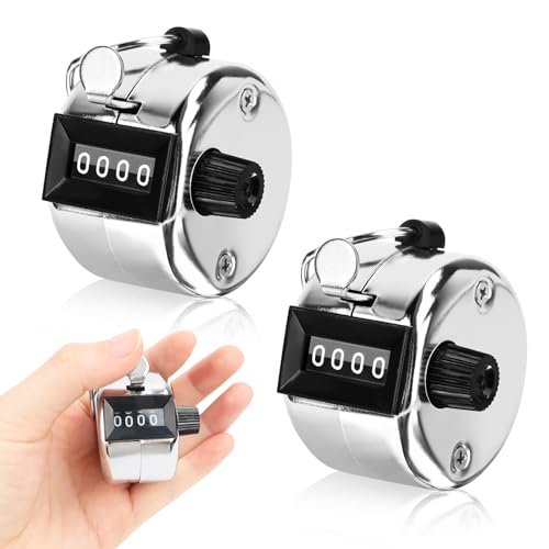 Byffoer 2 unidades de contadores manuales, contador de filas, contador de metal, contador de 4 horas, contador mecánico de clic, contador de mano de metal para contador de personas, coaching golf