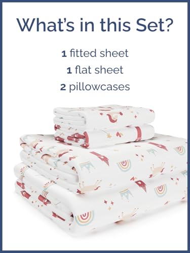 Image of Kids Full Size Princess Unicorns Bed Sheets - 4 Piece Kids Sheet Set | Princess Unicorns Themed Bedding, Ultra-Soft, Cute & Cozy, Breathable & Machine Washable, Bed Set for Boys, Girls & Teens