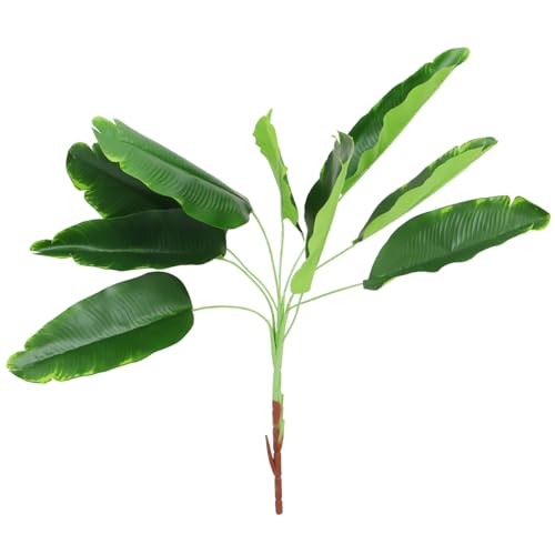 MINAOLULUS Hoja de plátano artificial, hoja simulada, 9 hojas puntiagudas, color verde, de plástico, para decoración de viviendas y eventos