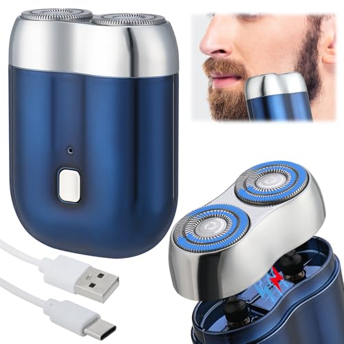 Mini Electric Shaver Electric Razor for Men Rechargeable Waterproof Compact Electric Shaver Portable Double Head Razor Head Shavers Wet and Dry for Travel Home Business Trip Blue