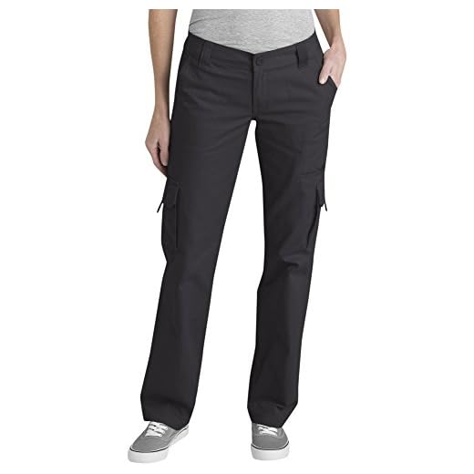 Dickies Women's Relaxed Fit Cargo Pants, Rinsed Black, 14