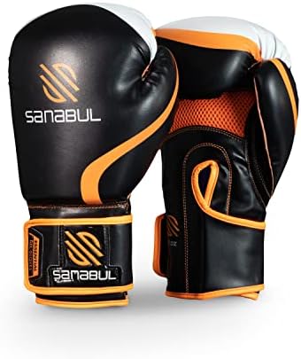 Sanabul Essential Gel Boxing Gloves | Kickboxing Gloves | Punching Bag Gloves For Men and Women Black/Orange 16 oz