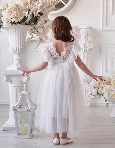 First Communion Dress Lace/Tulle Ruffles Sleeve Flower Girl Dresses for Wedding Ball-Gown Garden Party Daily3