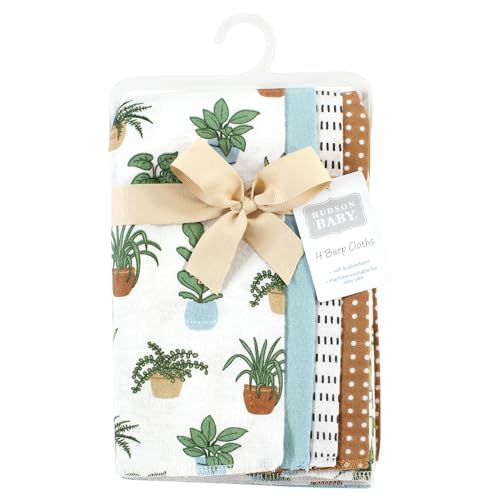 Image of Hudson Baby Unisex Baby Cotton Poly Flannel Burp Cloths, Plants 4 Pack, One Size