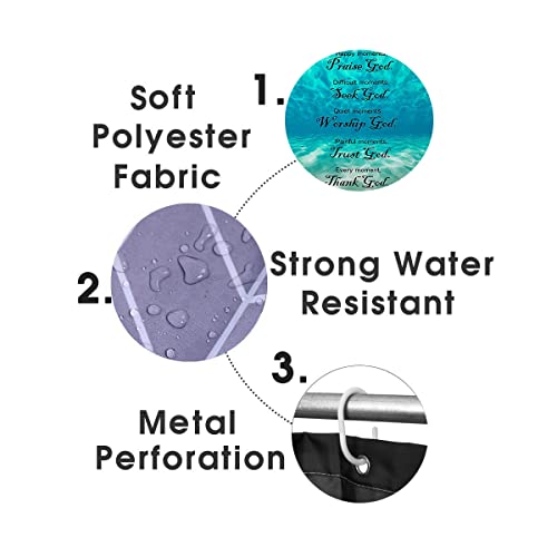 OLEBETY 4PCS Teal Blue Ocean Shower Curtain Set, Positive Motivational Inspirational Quotes Nautical Coastal Hawaii Beach Bathroom Decor, Waterproof Fabric Shower Curtain, Non-slip Bath Mat Toilet Rug - Image 7