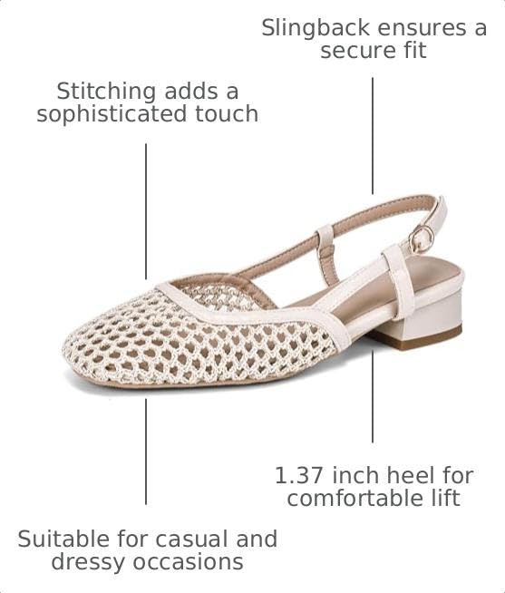 Image of MICIFA slingback flats for women, Round Toe Low heel Sandals Fashion Splicing Dress Shoes for Women