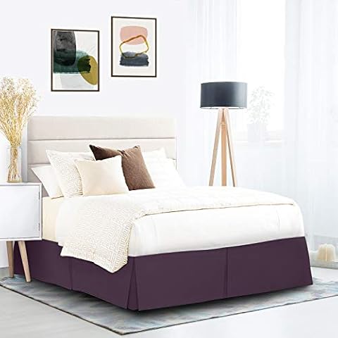 Luxury King Size Bedskirt 600TC 100% Egyptian Cotton Plum Bed Skirt King Size 12" Drop Length, Tailored Fit, Classic Pleated Style - Plum Solid Cover