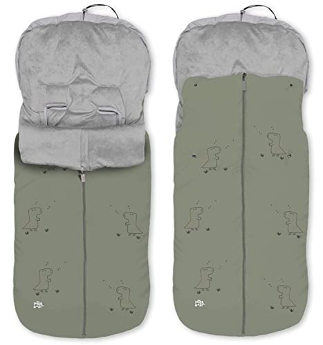 Saco Silla Paseo Universal, saco invierno silla paseo universal, Desmontable con cremallera, cabezal ajustable,impermeable y transpirable, fácil de limpiar, unisex (Dino Verde)