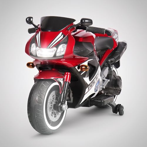 Image of Jammbo Battery Operated Bike for Kids with Foot Accelerator & Music | Rechargeable Ride on Bike with Training Wheels & LED Light | Baby Electric Bike for Kids to Drive 2 to 8 Years (Red) (Red)