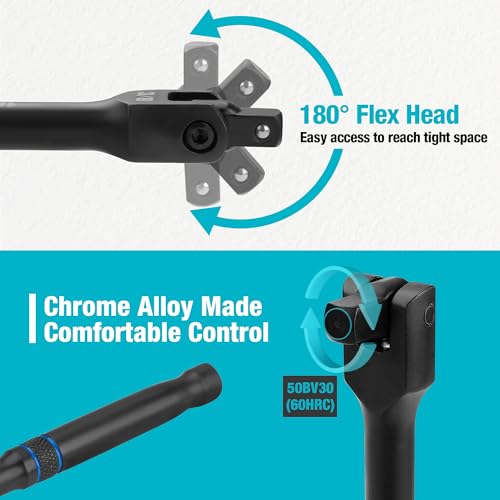 Image of DURATECH 3PCS Breaker Bar Set, 1 /4 inch, 3 /8 inch, 1 /2 inch Drive, 180Rotatable Head, 6 inch, 10 inch, 15 inch Length, Premium Chrome Alloy Made, Black