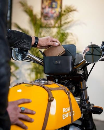 Image of Trip Machine Company Genuine Leather Motorcycle Front Handlebar Leather Bag | Moto Backrail Sidekick Pouch | Shoulder Bag | Fanny Pack (Black)