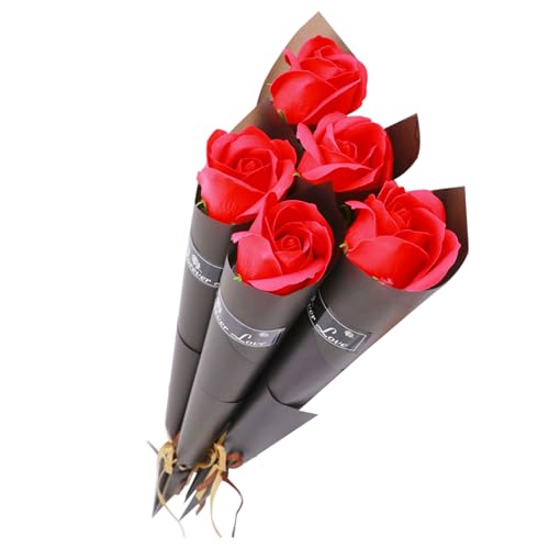 DHWEKU 5 Flores Artificiales de Rosas Rojas, Flores de Tallo Largo Único, Flores Decorativas Realistas para Bodas, Jardín, Decoración de Fiesta de Cumpleaños de Fiestas Familiares (Rojo)