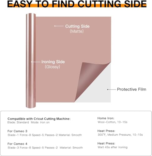 Image of HTVRONT HTV Vinyl Rolls Heat Transfer Vinyl - 12 inch x 8ft Rose Gold HTV Vinyl for Shirts, Iron on Vinyl for All Cutting Machine - Easy to Cut & Weed for Heat Vinyl Design (Rose Gold)