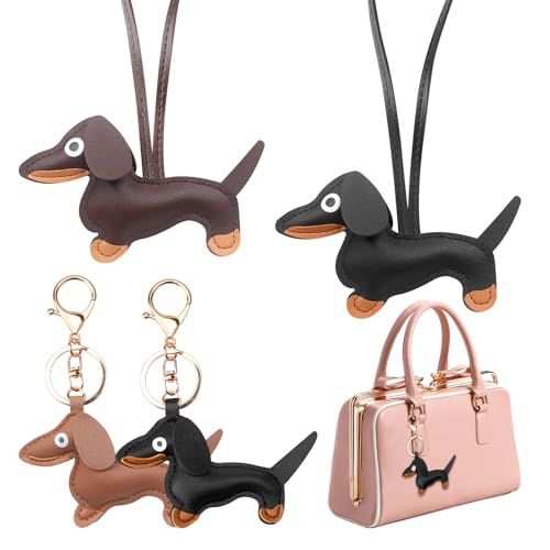 HENGBIRD 4 Llaveros de Perro Salchicha, PU Lindo Cachorro Perro Bolsa Llavero Perro Colgante Llavero Personalizado para Bolso Mochila Decoración Joyas