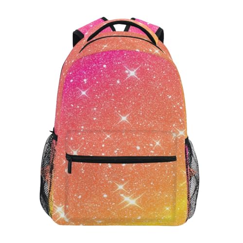 GAIGEO Orange Glitter Backpack School, Sturdy 18L Kids Backpacks, Name Tag, Comfortable Wear, Easy Care, M