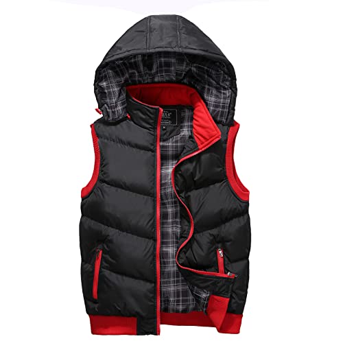 WENKOMG1 Men's Double zipper Vest Hoodie, Fall Winter Solid Color Coat Warm Thick Waistcoat Sleeveless Loose Jacket
