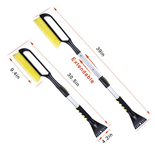 LOFTEK Snow Brush and Ice Scraper for car - 30.5\" to 39\" Extendable, Durable, Anti-Scratch Tool with Foam Grip for Removing Snow and Ice from The Windshield of The Car Easily