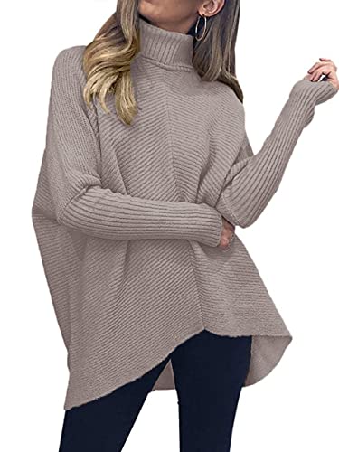 Image of ANRABESS Womens Casual Fall Sweater Turtleneck High Neck Batwing Sleeve Oversized Sweater Dress