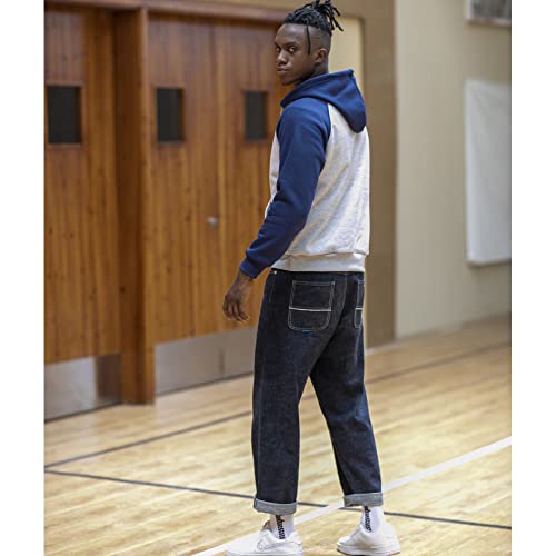 Toloer Men's Novelty Color Block Pullover Fleece Hoodie Long Sleeve Casual Sweatshirt With Pocket Gray Blue Small #TOP2