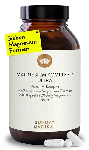 SUNDAY NATURAL® Magnesium Komplex – 240 Kapseln - 400mg pro Tag - aus 7 Verbindungen: Magnesium...