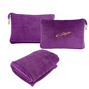 Travel Blanket Pillow-Premium Soft 2 in 1 Airplane Blanket for Long Trips Essentials with Bag Pillowcase, Hand Luggage Sleeve and Backpack Clip (Violet)