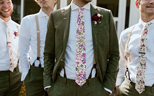 Image of Mantieqingway Men's Skinny Tie, Cotton Floral Ties for Men Wedding Necktie for Groom, Groomsmen, Missions, Dances
