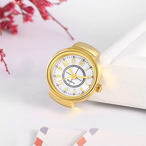 Image of JewelryWe Finger Watch for Women - Stretchy Elastic Band Round Simple Dial Quartz Ring Watches for Daily and Office