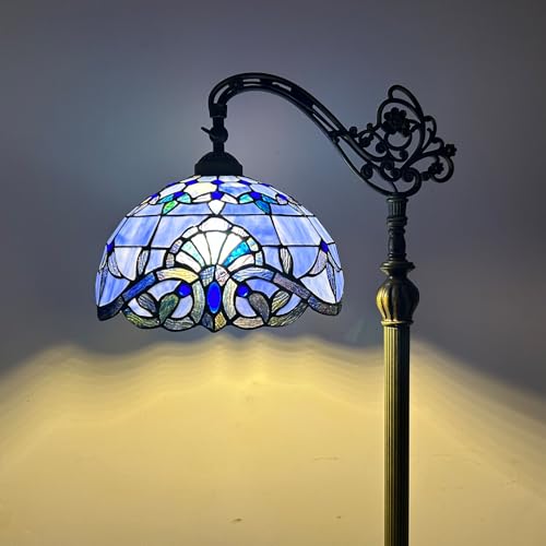 Lámpara de pie de vidrio manchado artesanal y base arqueada ajustable estilo antiguo 2
