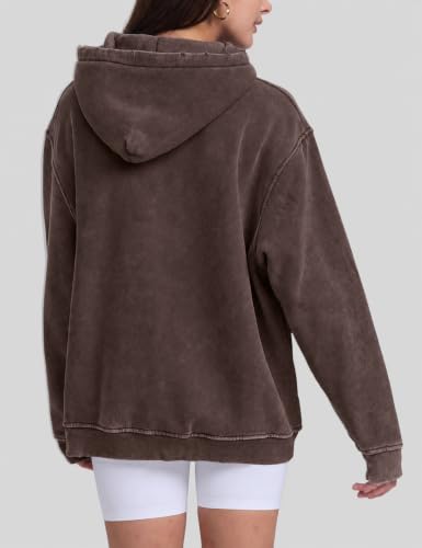 Image of FAIABLE Womens Oversized Acid Wash Hoodie Unisex Heavyweight Fleece Cotton Hoodies Vintage Washed Sweatshirt for Women