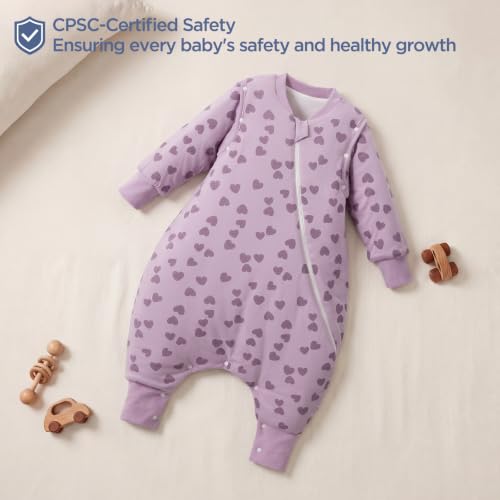 Image of Duomiaomiao 3.5 TOG Toddler Sleep Bag 6-12 Months 100% Cotton Winter Side Open Zipper Baby Sleep Sack with Feet, Warm Toddler Wearable Blanket
