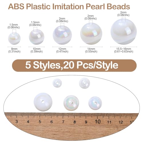 UR URLIFEHALL 100 Pcs 5 Styles ABS Plastic Imitation Pearl Round Beads White Faux Pearl Beads for Jewellery Crafts Bagchain Keychain Decor - Image 2