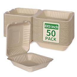 Aricsen Disposable 50 Pack 8×9 Inch Take Out Lunch Box Containers with Lids