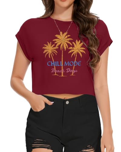 Image of Womens Crop Tops Summer Roll Cap Sleeve Cropped Tshirt Loose Fit Basic Tees