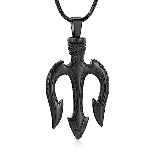 Poseidon Trident Cremation Jewelry For Ashes Ancient Greece Amulet Urn Necklace Ashes Holder For Loved One Keepsakes Pendant Jewelry For Men Women(Black) #TOP13