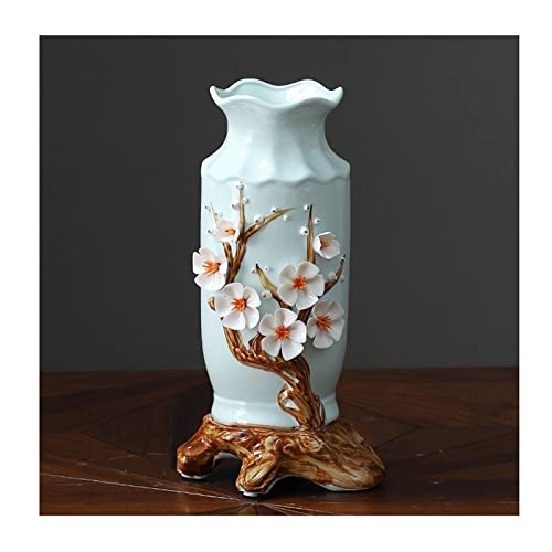 ZLASS Florero Jarrón cerámico Chino Alivio Hecho a Mano Arte Porcelana jarrones hogar Sala de Estar Escritorio Agua Cultura Decorativo Flor jarrón Jarrón de decoración del hogar (Size : C) Cover