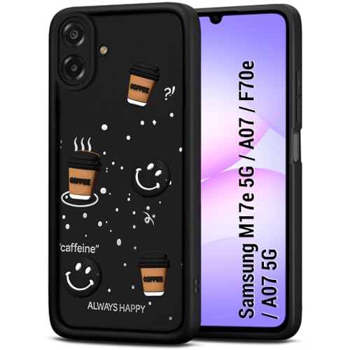 Image of TheGiftKart Back Cover Case for Samsung Galaxy A07 / F70e / A07 5G | Cute Fun Cartoon 3D Smiley Coffee Case | Full Camera Protection | Shockproof Back Cover Case (Silicone, Black)