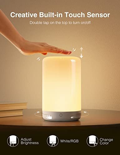 Ohmax Smart Bedside Lamp, Led Touch Night Light Compatible With Alexa & Google Home, App Remote Control, Rgb &Warm White Tap Night Lamp For Bedroom, Smart Home Lighting, 2.4Ghz Wifi #TOP3