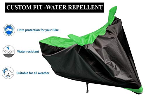 Image of Auto Hub Bike Cover Compatible with Hero Hf Deluxe with Mirror Pocket, Dustproof, Heat Resistant, Triple Stitched, Hf Deluxe Bike Cover- Black, Green