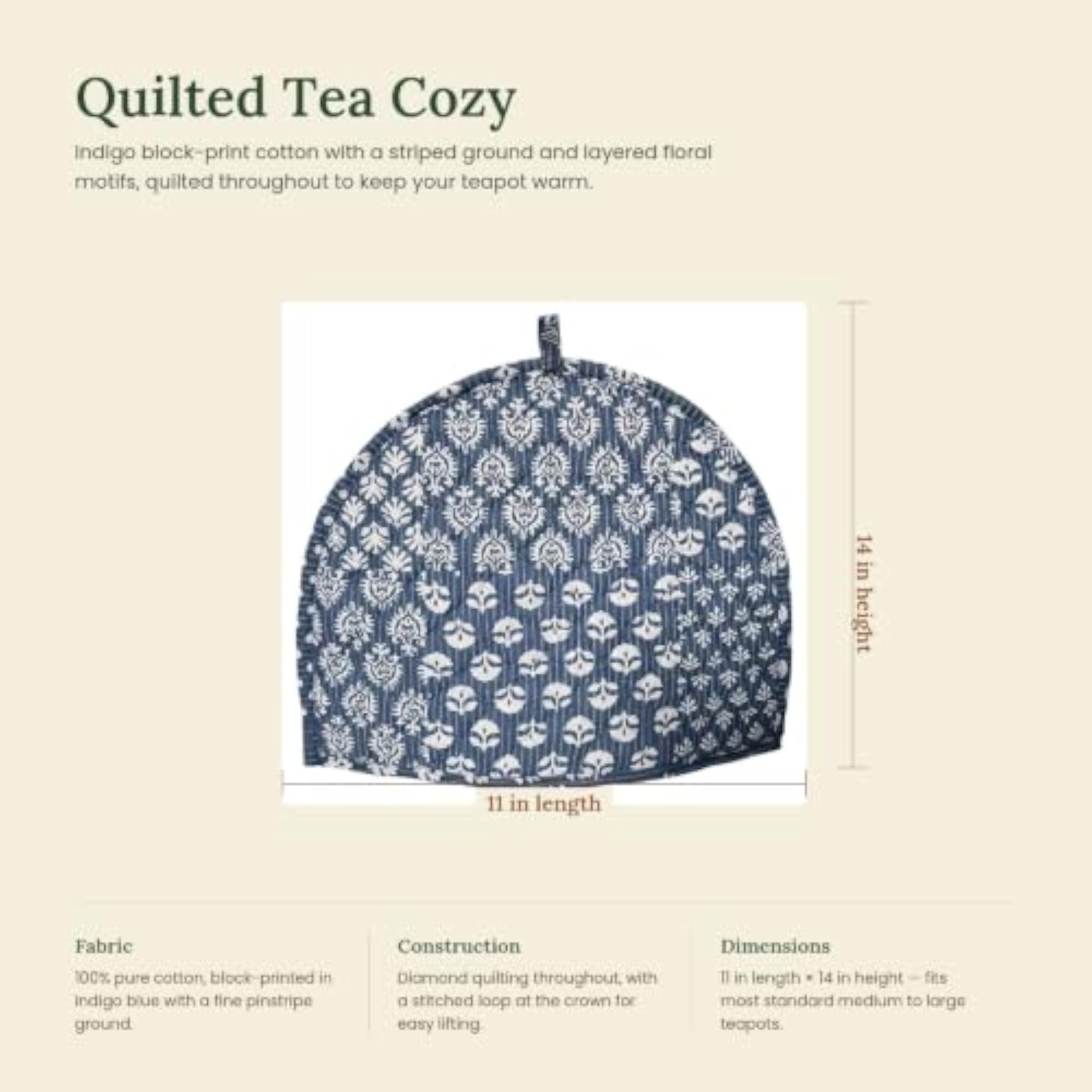 Traditional Daabu Patch Work Cotton Tea Cozy, Blue Floral