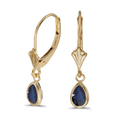14k Yellow Gold Pear Sapphire Bezel Lever-back Earrings