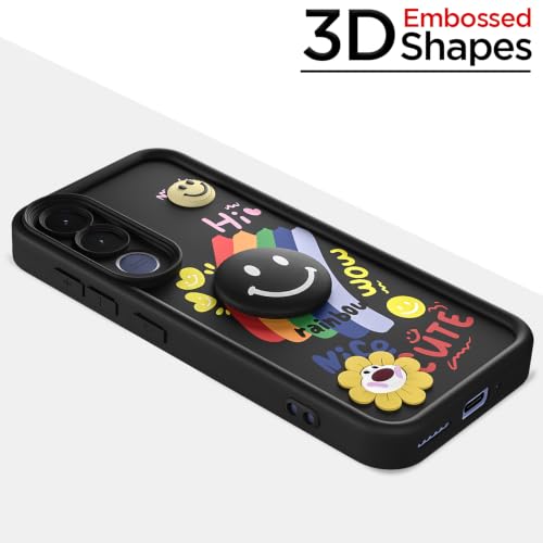 Image of Pikkme Back Cover for Vivo V70 FE 5G | Soft Silicone| Cute Rainbow Smile & 3D Cartoon Flower Design | Shockproof Raised Camera Protection Bumper Case (Black)