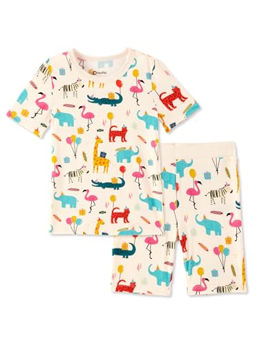 PATPAT Bamboo Viscose Pajama Sets for Toddler Boy & Girl Baby Kids Soft Cool Short Summer Snug fit Pjs Sleepers for Birthday Jungle Party 4T