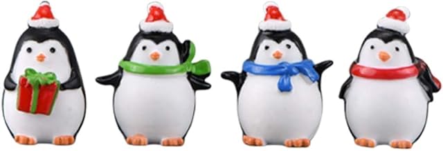 Healifty 4pcs Christmas Penguin Figures Christmas Animals Figures Miniature Christmas Ornaments Fairy Garden Miniature Micro Landscape Figures Penguin Cake Toppers