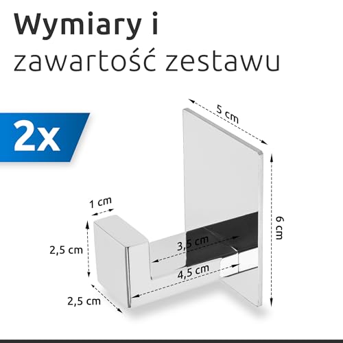 ECENCE 2x Samoprzylepne haczyki na ręczniki bez konieczności wiercenia chrom uchwyty na ręczniki ze stali nierdzewnej, haki samoprzylepne, haki do montażu na ścianie