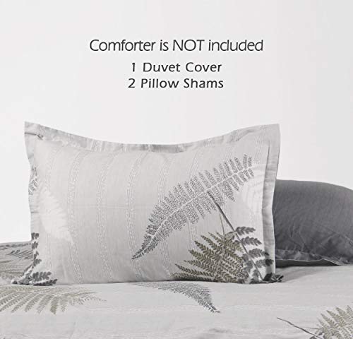 SLEEPBELLA Duvet Cover Set King Size White & Grey Leaf 100% Cotton Reversible Botanical Comforter Cover 3 Pcs - Thumbnail 2