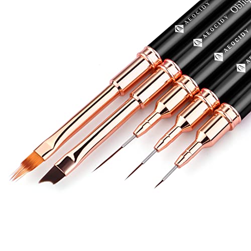 Aeocidy Nail Art Brushes Set - 5Pcs Nail Brushes Nail Liner Brush (5/9/15Mm) Ombre Nail Brush French Tip Nail Brush Gel Builder Brush Nail Polish Brush Nail Art Design Tools Metal Handle For Nails #TOP1