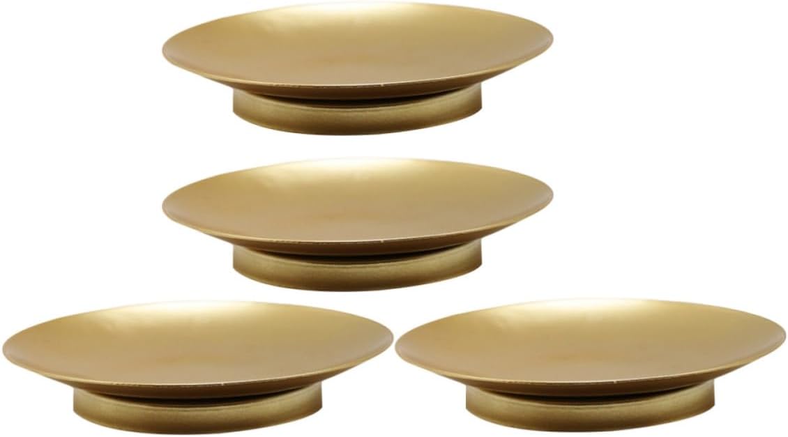 Unomor 4pcs Golden Iron Candle Holder Set with Candle Storage Tray for Dinner Table and Home Decor